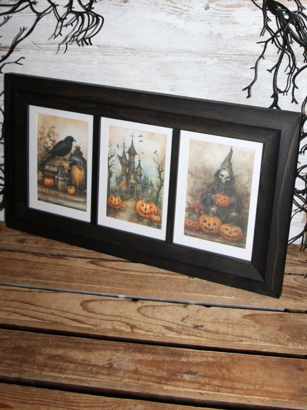 NEW Black Crow Raven Haunted House Jack-O'-Lantern & Witch Halloween Wall Art